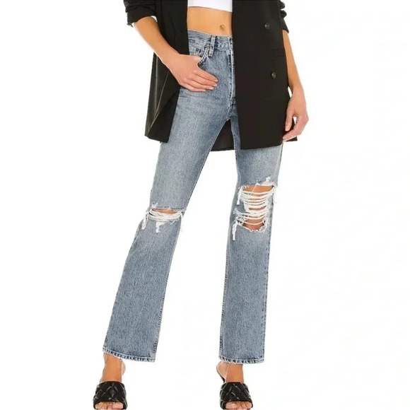 NWT AGOLDE Lana Straight Leg Jeans Denim High Rise Rips in Backdrop - Picture 15 of 16